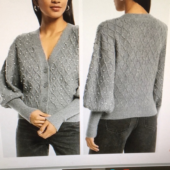 EXPRESS/ EMBELLISHED V-NECK BALLOON SLEEVE CARDIGAN - Picture 1 of 9